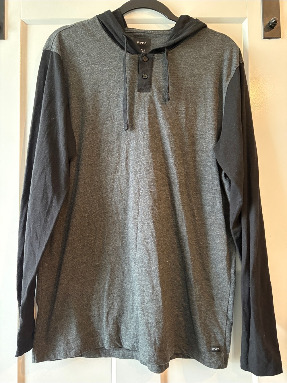 RVCA Two-Tone Hooded Long-Sleeve Henley - Charcoal & Black